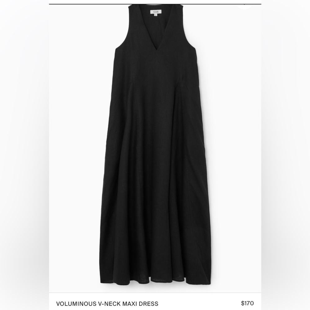 COS V neck linen Maxi Dress Black